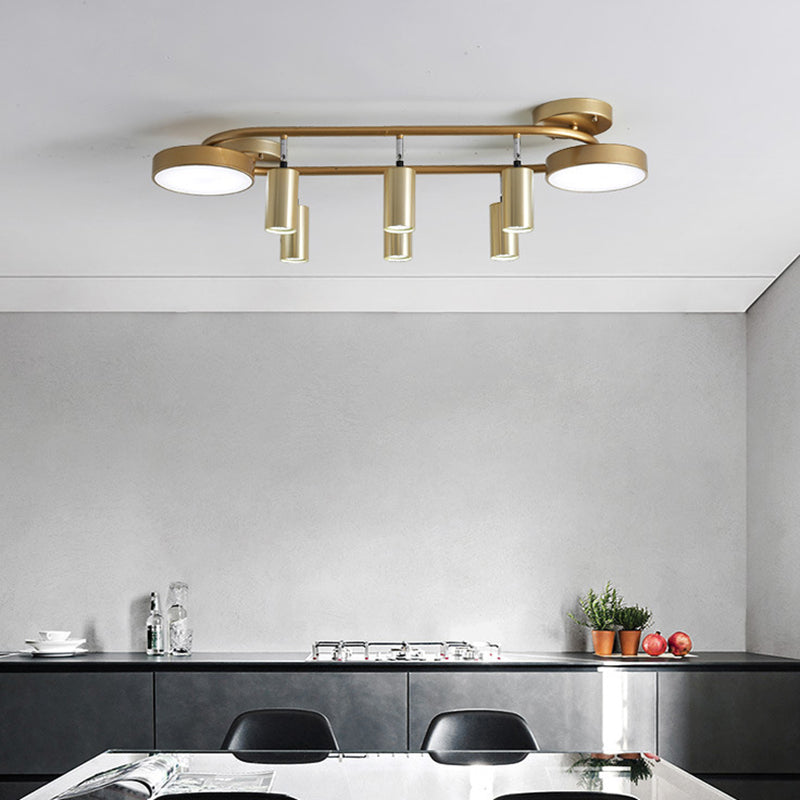 Modern Gold 8 - Head Semi Flush Ceiling Light For Dining Room