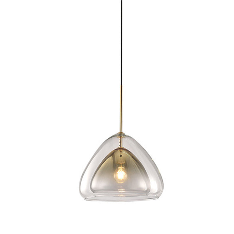 Nordic Double Glass Cone Pendant Light Fixture - 12’’/14’’ Wide Champagne Suspension
