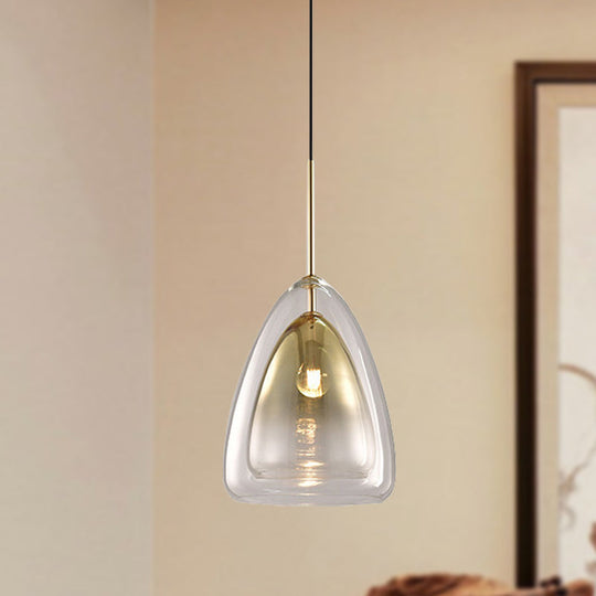 Nordic Double Glass Cone Pendant Light Fixture - 12’’/14’’ Wide Champagne Suspension