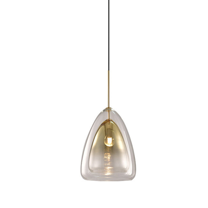 Nordic Double Glass Cone Pendant Light Fixture - 12’’/14’’ Wide Champagne Suspension
