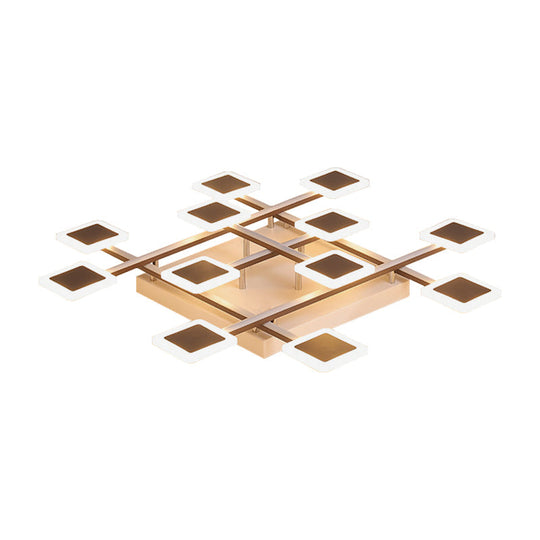 Sleek Square Semi - Flush Mount Acrylic Ceiling Light Fixture - 31.5’/35.5’ Wide Brown 9/12