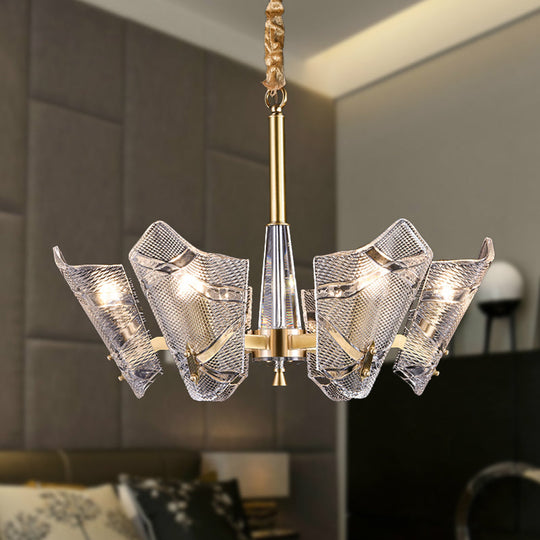 Modern Lattice Glass Shield Hanging Lamp: 6/8 Heads Brass Chandelier