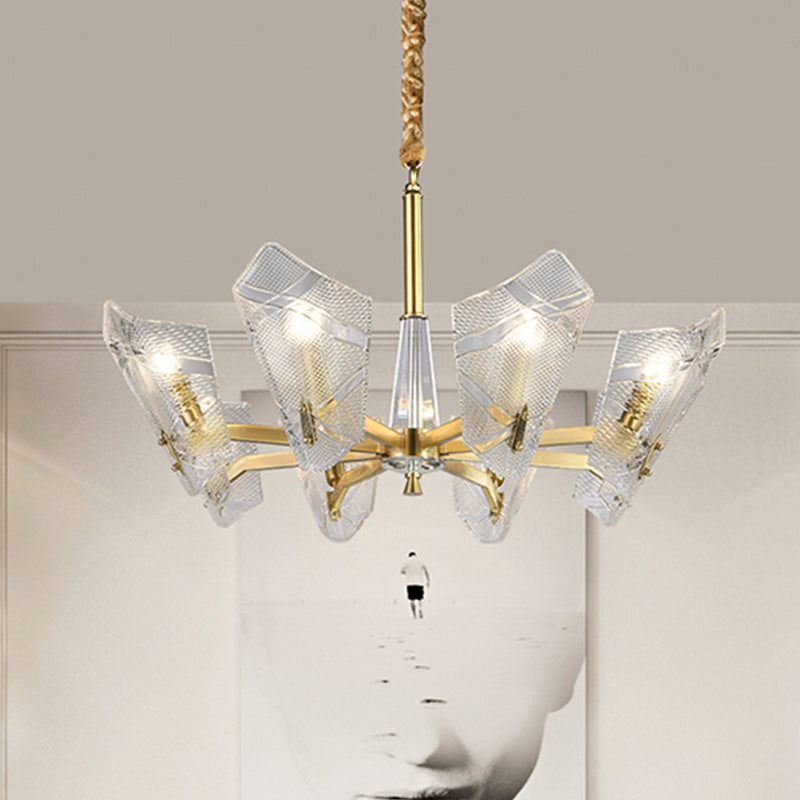 Postmodern Brass Chandelier With Clear Lattice Glass Shield 6/8 Heads Light Fixture 8 /