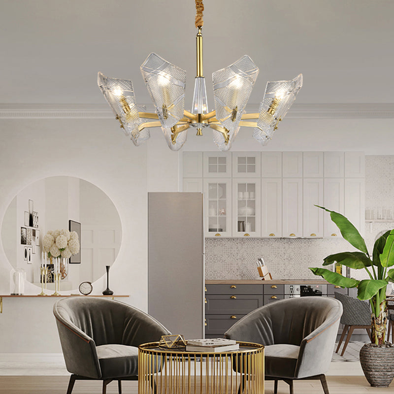 Modern Lattice Glass Shield Hanging Lamp: 6/8 Heads Brass Chandelier