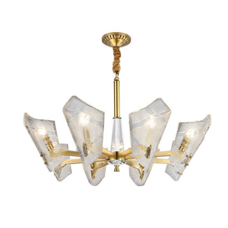 Postmodern Brass Chandelier With Clear Lattice Glass Shield 6/8 Heads Light Fixture