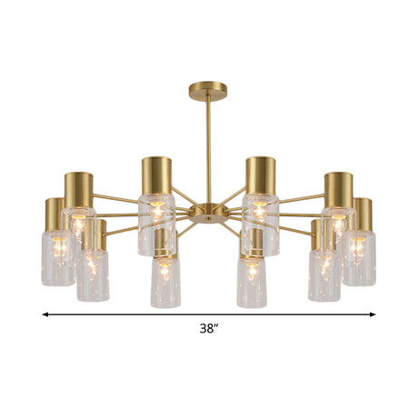 Postmodern Clear Glass Cylinder Chandelier Kit With 6/8/10 Brass Hanging Lamps