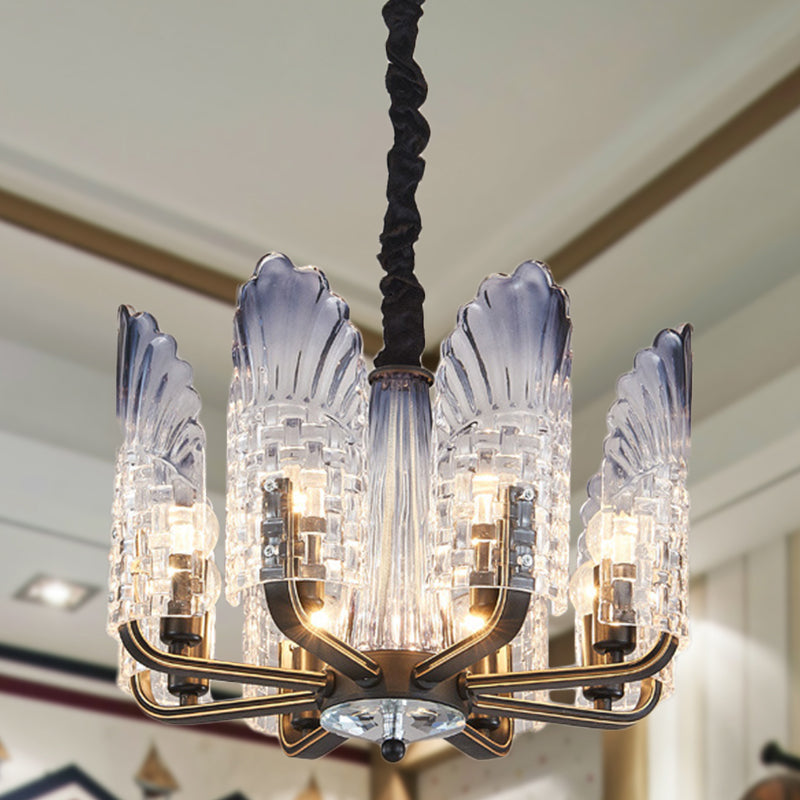 Contemporary Textured Glass Scallop Chandelier Light Fixture - 8/10/12 Black Heads Hanging Ceiling