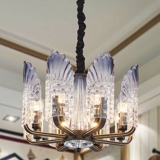 Contemporary Textured Glass Scallop Chandelier 8/10/12 Heads Black Hanging Ceiling Light Fixture