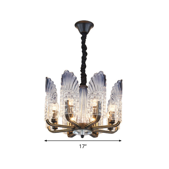 Contemporary Textured Glass Scallop Chandelier Light Fixture - 8/10/12 Black Heads Hanging Ceiling