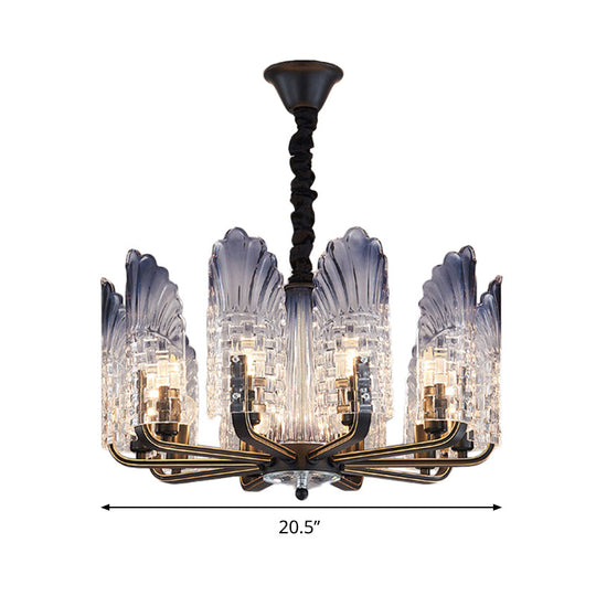 Contemporary Textured Glass Scallop Chandelier 8/10/12 Heads Black Hanging Ceiling Light Fixture