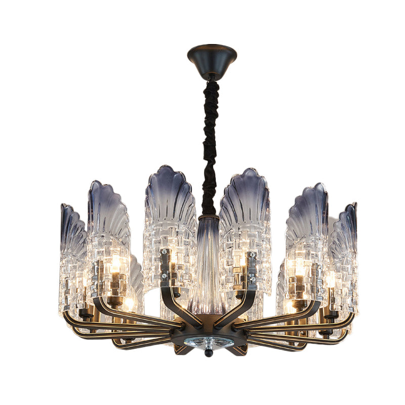Contemporary Textured Glass Scallop Chandelier 8/10/12 Heads Black Hanging Ceiling Light Fixture