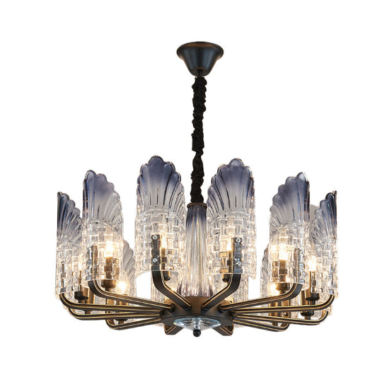 Contemporary Textured Glass Scallop Chandelier 8/10/12 Heads Black Hanging Ceiling Light Fixture