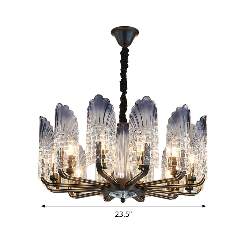 Contemporary Textured Glass Scallop Chandelier Light Fixture - 8/10/12 Black Heads Hanging Ceiling