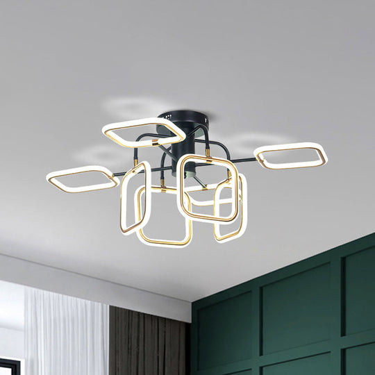 Gold - Black Square Semi - Flush Mount Modern Ceiling Light With 8 Bulbs In Warm/White / Warm