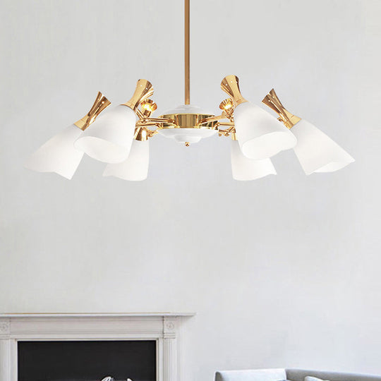 Modern Cone Frosted Glass Hanging Lamp: 6/8 Lights Gold Chandelier Fixture In Warm/White Light 6 /