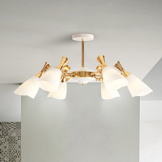 Frosted Glass Gold Chandelier With Modern Cone Design And 6/8 Lights In Warm/White