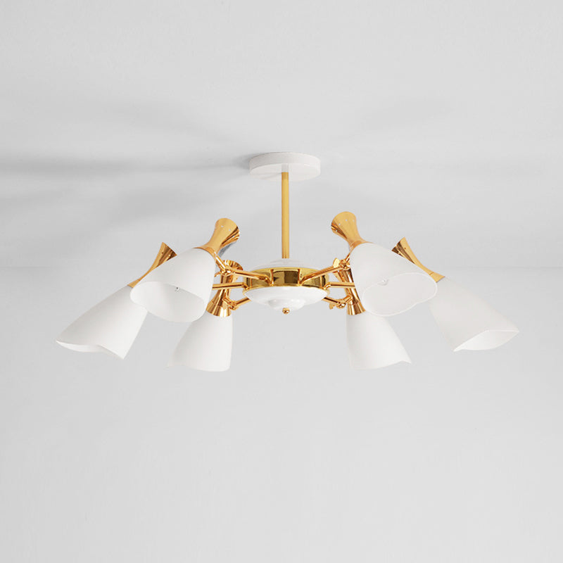 Modern Cone Frosted Glass Hanging Lamp: 6/8 Lights Gold Chandelier Fixture In Warm/White Light