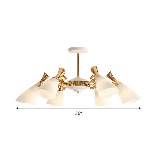 Frosted Glass Gold Chandelier With Modern Cone Design And 6/8 Lights In Warm/White