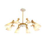 Modern Cone Frosted Glass Hanging Lamp: 6/8 Lights Gold Chandelier Fixture In Warm/White Light