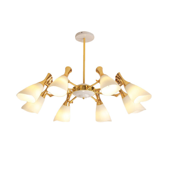 Modern Cone Frosted Glass Hanging Lamp: 6/8 Lights Gold Chandelier Fixture In Warm/White Light