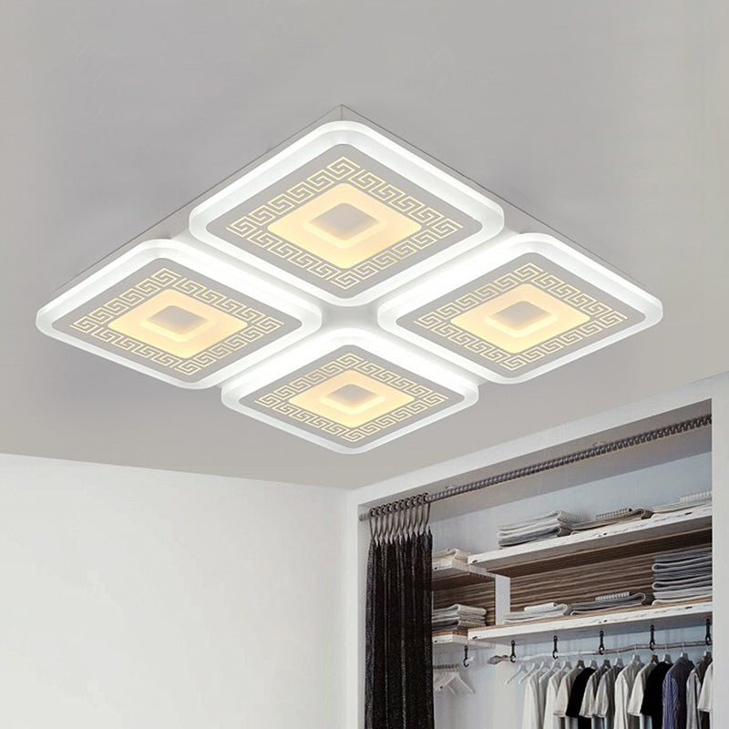 Modern Square Flushmount Acrylic Ceiling Light Fixture - 4 Heads White 19.5/23.5 Wide / 19.5