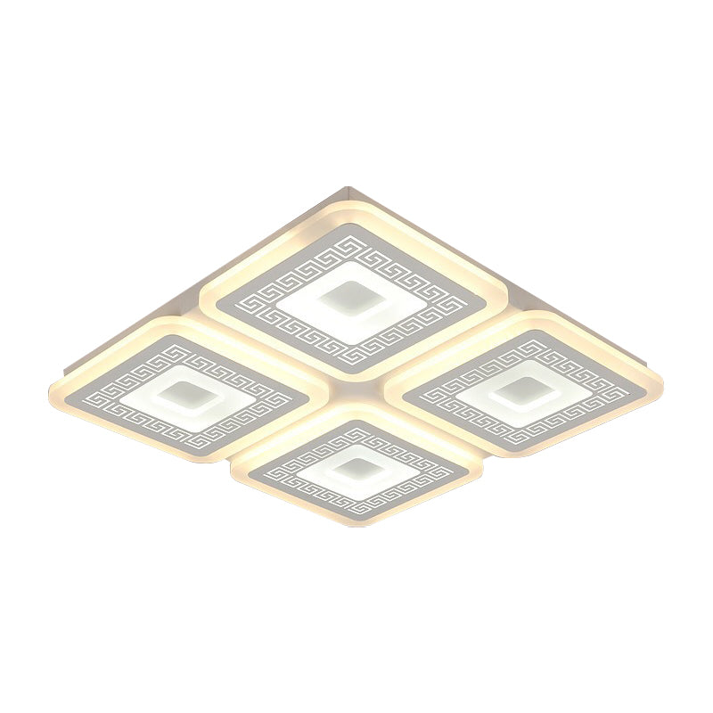 Modern Square Flushmount Acrylic Ceiling Light Fixture - 4 Heads White 19.5/23.5 Wide