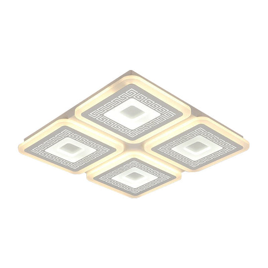 Modern Square Flushmount Acrylic Ceiling Light Fixture - 4 Heads White 19.5/23.5 Wide