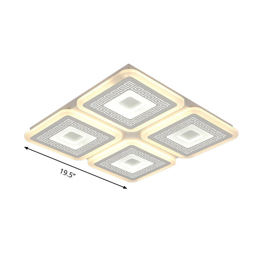 Modern Square Flushmount Acrylic Ceiling Light Fixture - 4 Heads White 19.5/23.5 Wide