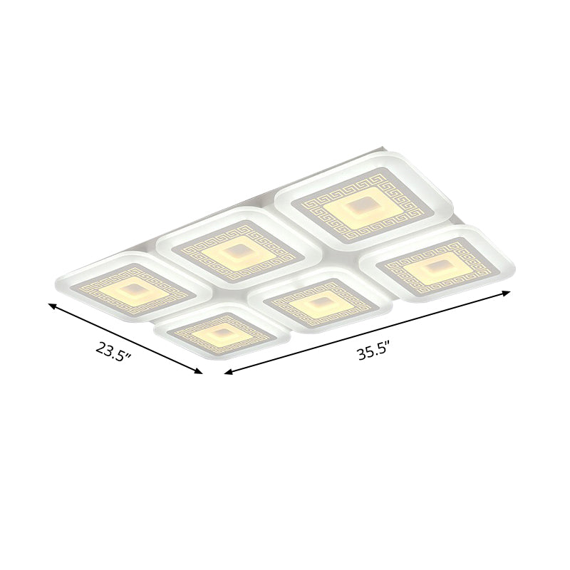 Contemporary Rectangular Ceiling Light With 6 White Bulbs - Perfect For The Living Room