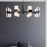 Oval Chandelier With Acrylic Heads And Black Rod For Modern Living Room - Available In Warm/White