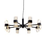 Modern Oval Chandelier Light - Acrylic 6/8/12 Heads Living Room Hanging Lamp With Black Rod