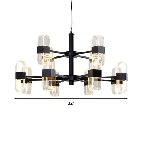 Oval Chandelier With Acrylic Heads And Black Rod For Modern Living Room - Available In Warm/White