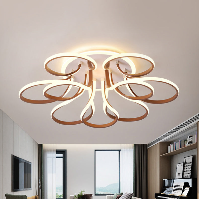 Modern Acrylic Flush Mount Ceiling Light Fixture - Bend Design 9/12 Heads Brown 38.5/46.5 Wide