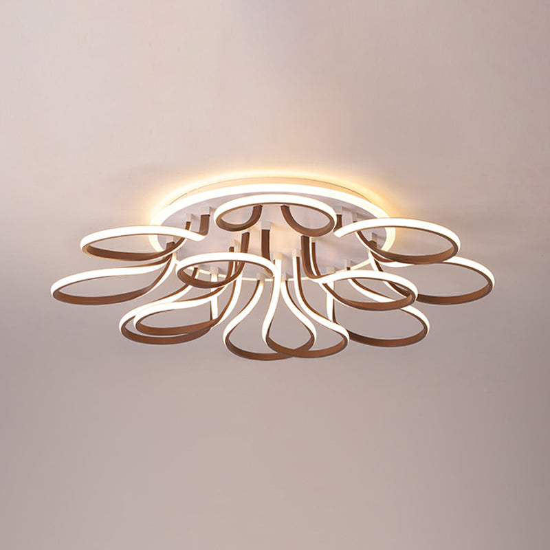 Modern Acrylic Flush Mount Ceiling Light Fixture - Bend Design 9/12 Heads Brown 38.5/46.5 Wide