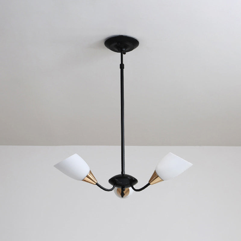 Modern Beveled Glass Chandelier - White & Black Hanging Ceiling Light With Starburst Design | 3/6/8