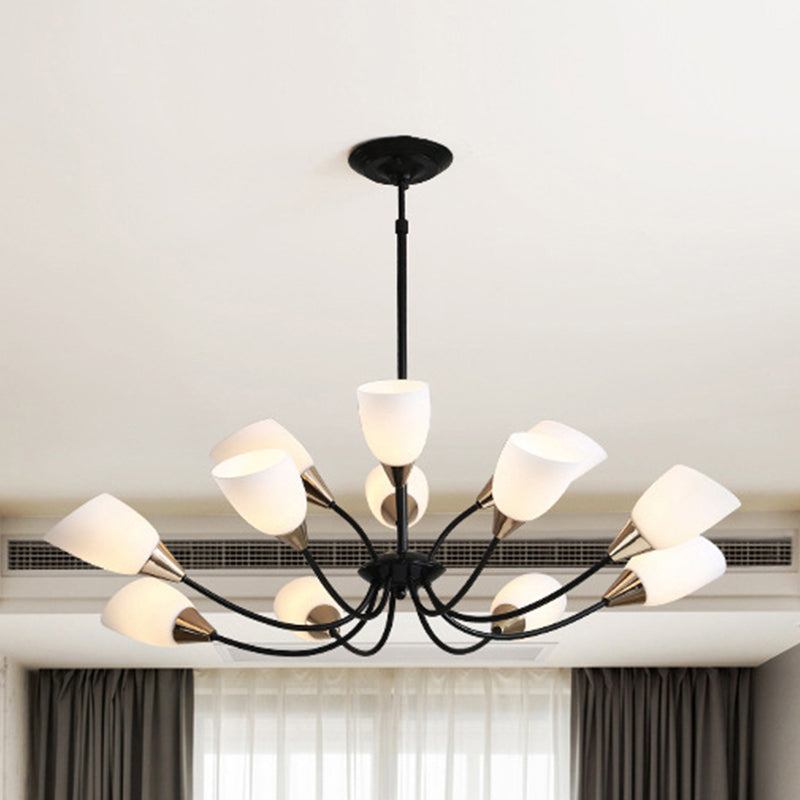 Modern Beveled Glass Chandelier - White & Black Hanging Ceiling Light With Starburst Design | 3/6/8