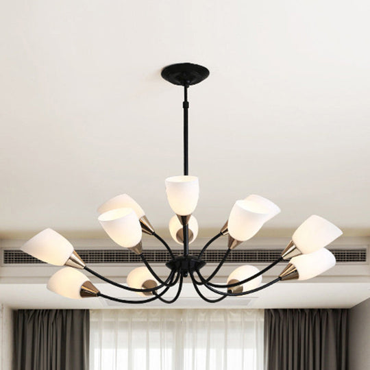 Modern Beveled Glass Chandelier - White & Black Hanging Ceiling Light With Starburst Design | 3/6/8
