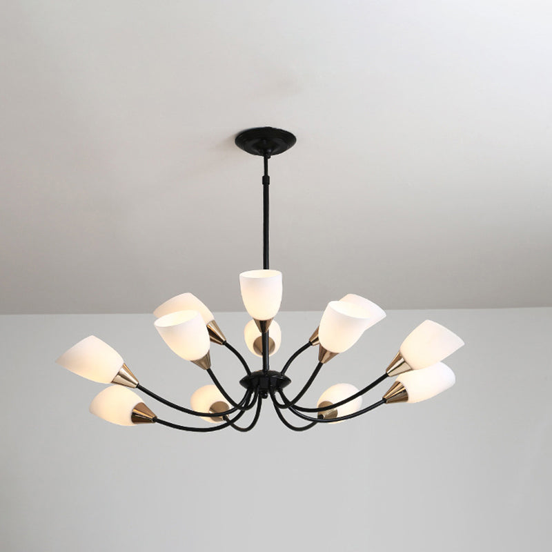 Modern Beveled Glass Chandelier - White & Black Hanging Ceiling Light With Starburst Design | 3/6/8