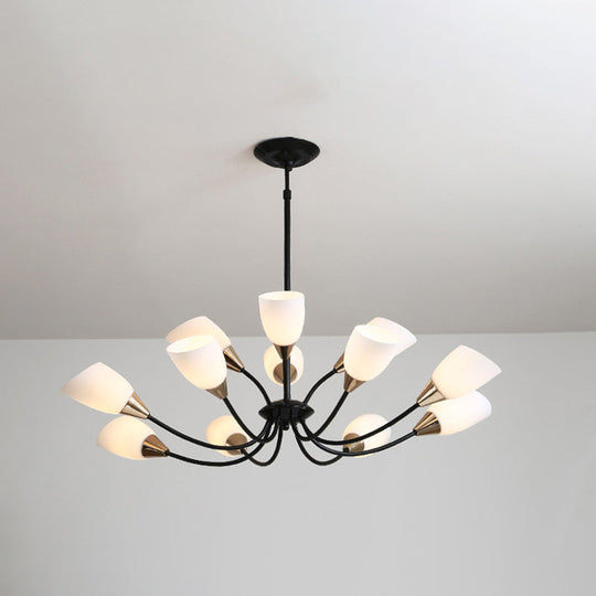 Modern Beveled Glass Chandelier - White & Black Hanging Ceiling Light With Starburst Design | 3/6/8
