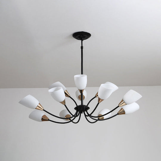 Modern Beveled Glass Chandelier - White & Black Hanging Ceiling Light With Starburst Design | 3/6/8