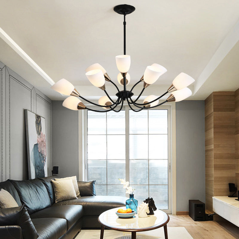 Modern Beveled Glass Chandelier - White & Black Hanging Ceiling Light With Starburst Design | 3/6/8