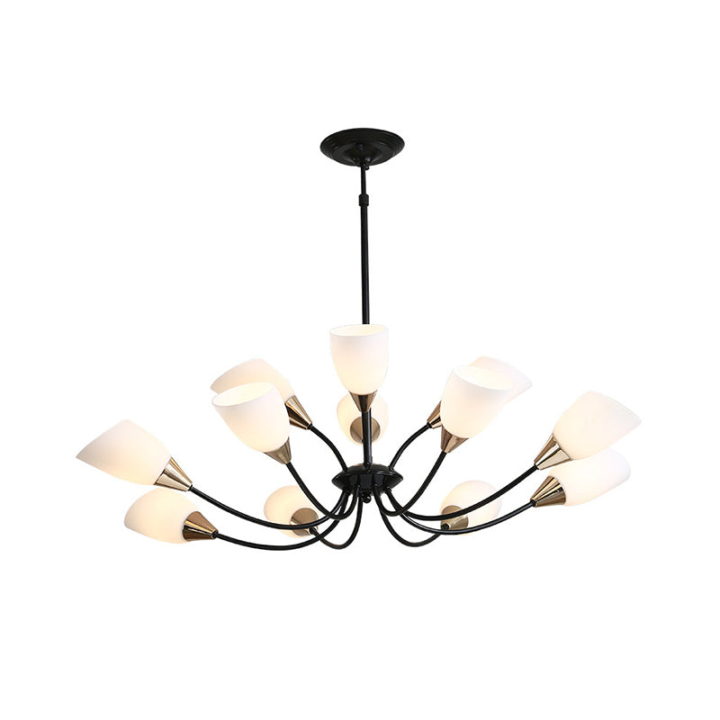 Modern Beveled Glass Chandelier - White & Black Hanging Ceiling Light With Starburst Design | 3/6/8