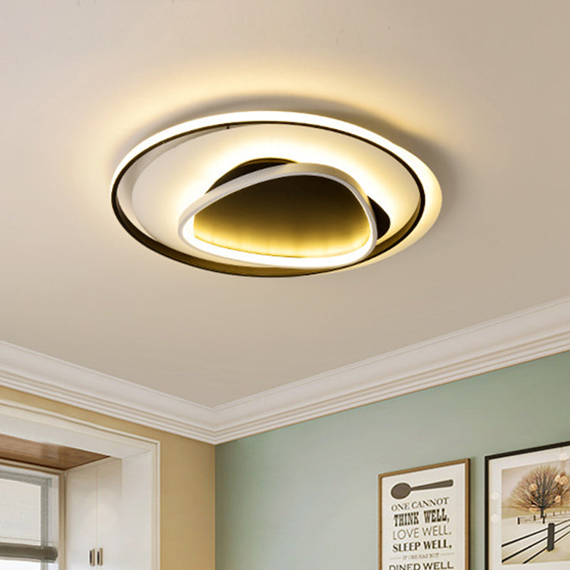 Modern Geometric Flush Mount Ceiling Light: 18/23.5 Wide Black Acrylic Led Warm/White Light Remote