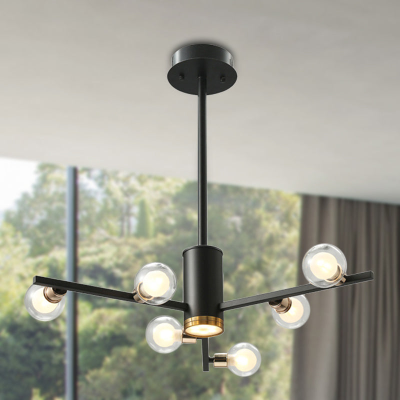 Modern Metal Radial Chandelier Light Fixture With Clear Bubble Glass Shades - 6/10/15 Lights Black