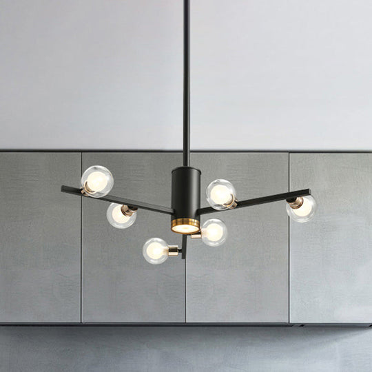 Modern Metal Radial Chandelier Light Fixture With Clear Bubble Glass Shades - 6/10/15 Lights Black