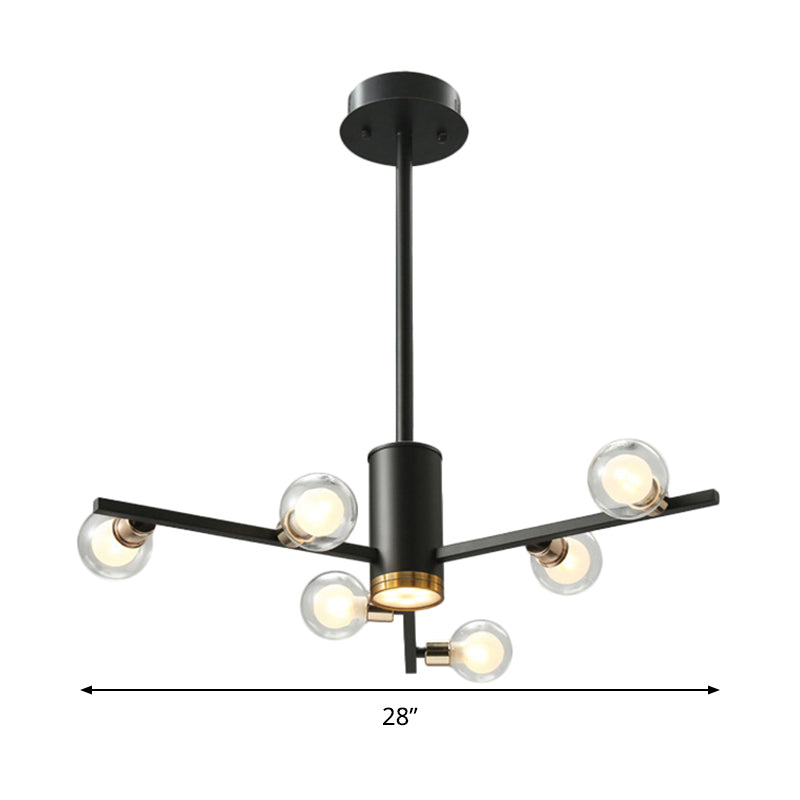 Modern Metal Radial Chandelier Light Fixture With Clear Bubble Glass Shades - 6/10/15 Lights Black