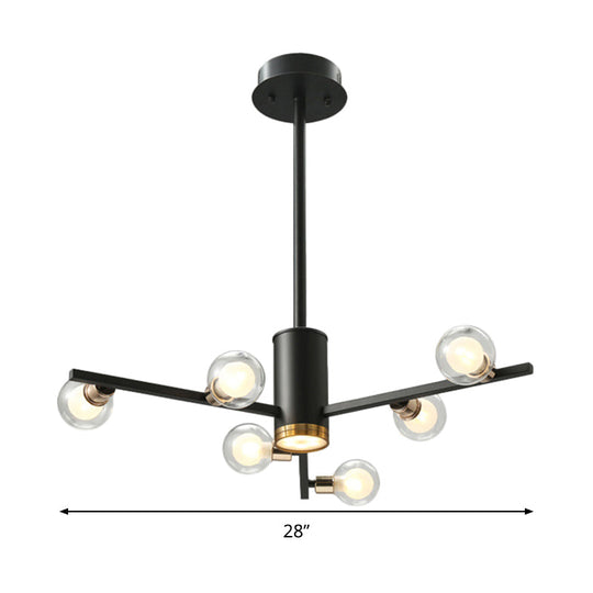 Modern Metal Radial Chandelier Light Fixture With Clear Bubble Glass Shades - 6/10/15 Lights Black