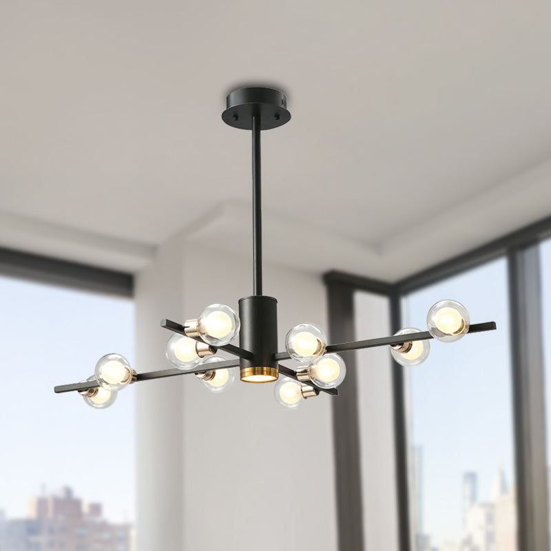 Modern Metal Chandelier Light Fixture - Radial Design 6/10/15 Lights Black With Clear Glass Bubble