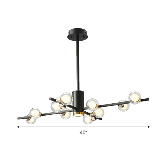 Modern Metal Radial Chandelier Light Fixture With Clear Bubble Glass Shades - 6/10/15 Lights Black
