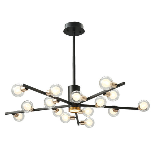 Modern Metal Radial Chandelier Light Fixture With Clear Bubble Glass Shades - 6/10/15 Lights Black